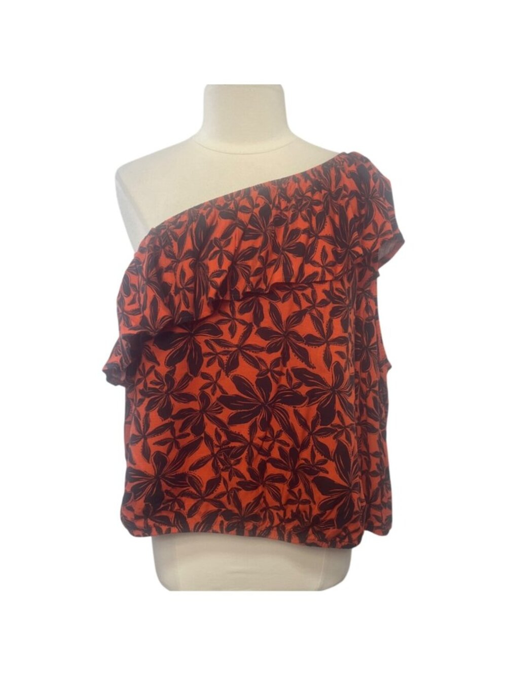 Ava & Viv Floral One‎ Shoulder Top Womens 3X Orange Black New Ruffle